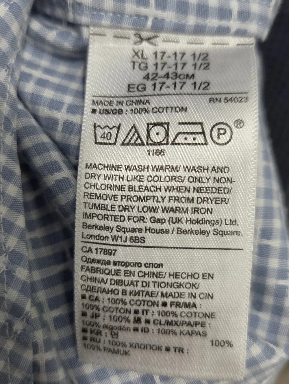 Banana Republic Grant Fit XL Blue Check Button Down Shirt 100% Cotton Non Iron